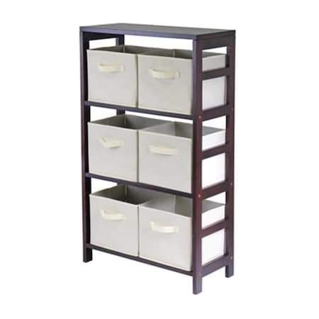Doba-Bnt Capri 3 Section M Storage Shelf with 6 Foldable Fabric Baskets - Walnut and Beige SA143699